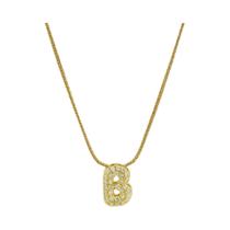Colar Feminino Banhado a Ouro 18K Com Zircônias Cravejadas E Letra Inicial Fofa Em Design De Bolha