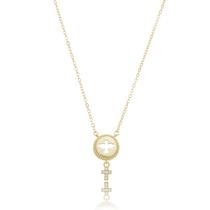 Colar Feminino Banho de Ouro 18k Pingente Cruz Religioso Paz