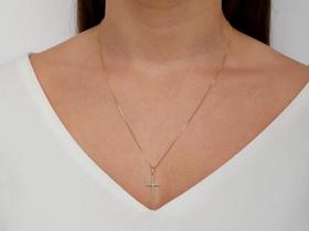 Colar Feminino Banho De Ouro Com Pingente Cruz, Crucifixo