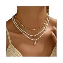Colar Feminino Boêmio Com Pingente De Concha E Estrela-do-mar Em Camadas, Acessório Para Férias Na