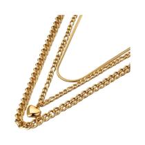 Colar Feminino Boêmio com Pingente de Coração Tri-Camada em Titânio e Aço Inoxidável Colar Feminino Boêmio com Pingente de Coração Tri-Camada em Titânio e Aço Inoxidável