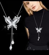 Colar Feminino Borboleta Vazada em Prata 925 com Zircônias Elegante