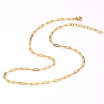 Colar Feminino Choker Corrente Clipe de Papel 3mm Aço Inoxidável Banhado a Ouro 18K Resistente à Água
