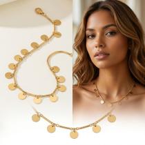 Colar Feminino Choker Discos Banhado a Ouro Acessórios Femininos Tendência Delicada Colar Feminino Choker Discos Banhado a Ouro Acessórios Femininos Tendência Delicada