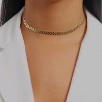 Colar Feminino Choker Escama de Peixe Banhado a Prata / Shoker Folheado ouro 18k Tendência Moda