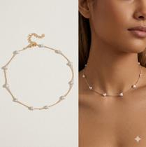 Colar Feminino Choker Perolado Banhado a Ouro Acessórios Femininos Tendência Delicada Colar Feminino Choker Perolado Banhado a Ouro Acessórios Femininos Tendência Delicada