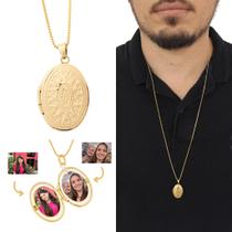 Colar Feminino Com 2 Fotos Relicário Oval Arabesco Dourado