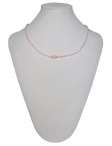 Colar feminino com banho de ouro 18k, Perola natural e cristal rosa