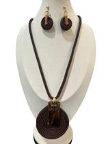 Colar feminino com brinco em corda estilo mandala maxi round