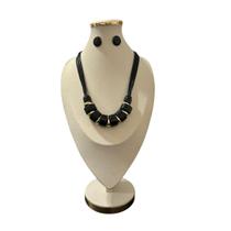 Colar Feminino Com Cordão E Resina Kit Com Brinco
