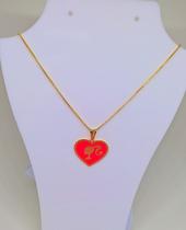 Colar Feminino Com Pingente Coração Medalha Barbie Rosa Folheado Ouro 18K Gargantilha Tendência Moda
