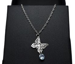 Colar feminino com pingente de borboleta inox corrente cordão 40cm cp1021