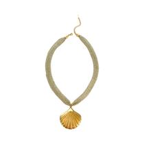 Colar Feminino Com Pingente De Concha Em Formato De Coração Banhado a Ouro, Corrente De Malha De Aço Colar Feminino Com Pingente De Concha Em Formato De Coração Banhado a Ouro, Corrente De Malha De Aço