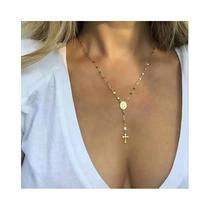 Colar Feminino Com Pingente De Cruz Cristã Em Ouro E Prata, Joia De Moda