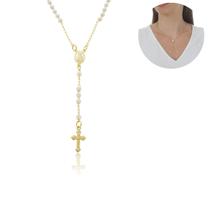 Colar Feminino com Pingente de Cruz Terço Banhado a Ouro 18k