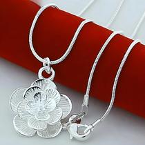 Colar Feminino Com Pingente De Flor Rosa Em Prata Esterlina 925, Corrente Snake De 18-30 Polegadas,