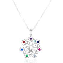 Colar feminino com pingente flor de lotus grande - prata 925 - jromero artigos