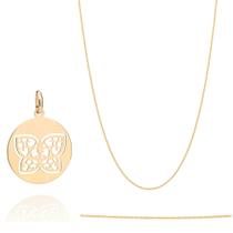 Colar Feminino Com Pingente Redondo Borboleta Banhado A Ouro 18k Rommanel