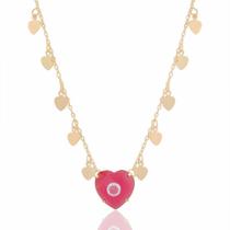 Colar Feminino Coração Color Cravejado Banhado a ouro Estilo Colar Feminino Coração Color Cravejado Banhado a ouro Estilo
