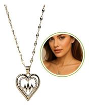 Colar Feminino Coração Com Batimento Banhado Ouro Cravejado