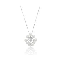 Colar Feminino Coração Cravejado com Pérolas e Zircônias Prata Banhado a Ródio
