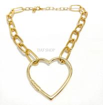 Colar feminino coração mosqueta vazado dourado
