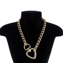 Colar Feminino Coração Mosquetão Dourado Banhado Colar Feminino Coração Mosquetão Dourado Banhado