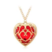 Colar Feminino Coração Vermelho The Legend Of Zelda Corrente Dourada com Pingente