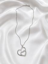 Colar Feminino Coração Zircônias Brilhantes Banhado a Prata 925 Delicado REF08