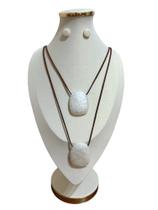 Colar feminino cordão fio pedras em resina kit brincos luxo