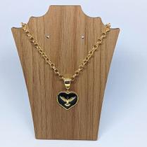 Colar Feminino Corrente Elo Português elos grosso com Pingente medalha Coraçao Love Divino espirito santo Folheado Ouro Colar Feminino Corrente Elo Português elos grosso com Pingente medalha Coraçao Love Divino espirito santo Folheado Ouro