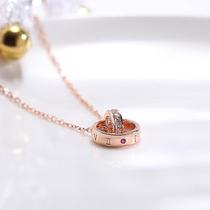 Colar feminino corrente gargantilha pingente jóias presente meninas anel duplo círculo de prata esterlina s925 Colar feminino corrente gargantilha pingente jóias presente meninas anel duplo círculo de prata esterlina s925