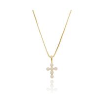 Colar Feminino Cruz com 6 Pérolas Delicado e Elegante Banhado a Ouro 18k