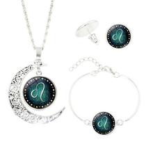 Colar feminino de 12 constelações meia lua brinco pulseira conjunto de três peças