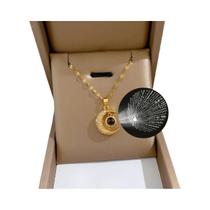 Colar Feminino De Aço Inoxidável Com Pingente De Lua E 100 Idiomas Eu Te Amo Joia Da Moda Para