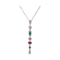 Colar Feminino De Aço Inoxidável Em Forma De Y Com Pingente De Zircônia Colorida, Acessório De Festa Colar Feminino De Aço Inoxidável Em Forma De Y Com Pingente De Zircônia Colorida, Acessório De Festa