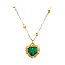 Colar Feminino De Aço Titânio Verde Com Pingente De Coração, Corrente Simples De Clavícula, Joia Da