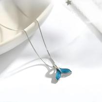 Colar Feminino de Baleia em Prata 925 - Cauda Azul e Pingente de Sereia