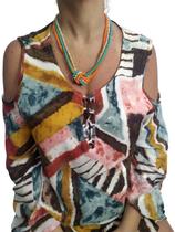 Colar Feminino de Miçanga com Bola Colorido Modelo em Nó