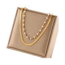 Colar Feminino De Moda Com Camadas De Pérolas E Corrente De Cobra Em Aço Inoxidável 316L Joia Para