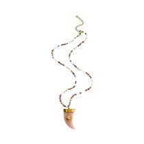 Colar Feminino De Moda Com Pingente De Pedra Natural Imitação Chifre De Vaca E Joias De Contas De Colar Feminino De Moda Com Pingente De Pedra Natural Imitação Chifre De Vaca E Joias De Contas De
