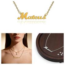 Colar feminino de nome masculino Mateus em aço inox prata prateada dourado corrente duplo e normal Colar feminino de nome masculino Mateus em aço inox prata prateada dourado corrente duplo e normal