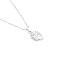 Colar feminino de ouriça porco espinho animal cor prata prateado com corrente de aço inox