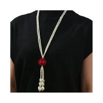 Colar Feminino De Pérolas Simuladas De Camada Dupla Com Contas Feitas À Mão E Pingente De Franjas,