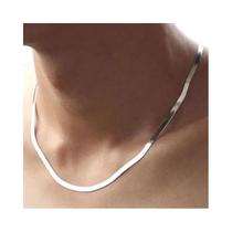 Colar Feminino de Prata 18k com Banho Dourado - Corrente Plana 4mm - Joia Luxo