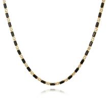 Colar Feminino de Tênis com Cristais Pretos - Banhado a Ouro Gelado com Zircônia Cúbica Colar Feminino de Tênis com Cristais Pretos - Banhado a Ouro Gelado com Zircônia Cúbica