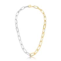 Colar Feminino Dois Tons Elos Ovais Prata Ouro Antialérgico