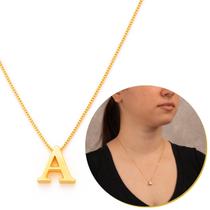 Colar Feminino Dourado Corrente Com Letra A Lisa Inicial Nome
