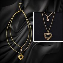 Colar Feminino Duas Voltas Pingo De Luz E Coração