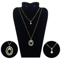 Colar Feminino Duplo Dourado Folheado A Ouro 18K Duplo Oval Colar Feminino Duplo Dourado Folheado A Ouro 18K Duplo Oval
